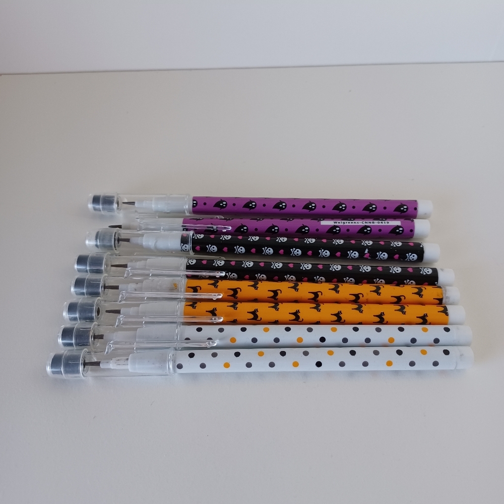 Halloween‎ Mechanical Pencil Set 8pc Black Cat Skull Ghost Polka Dot